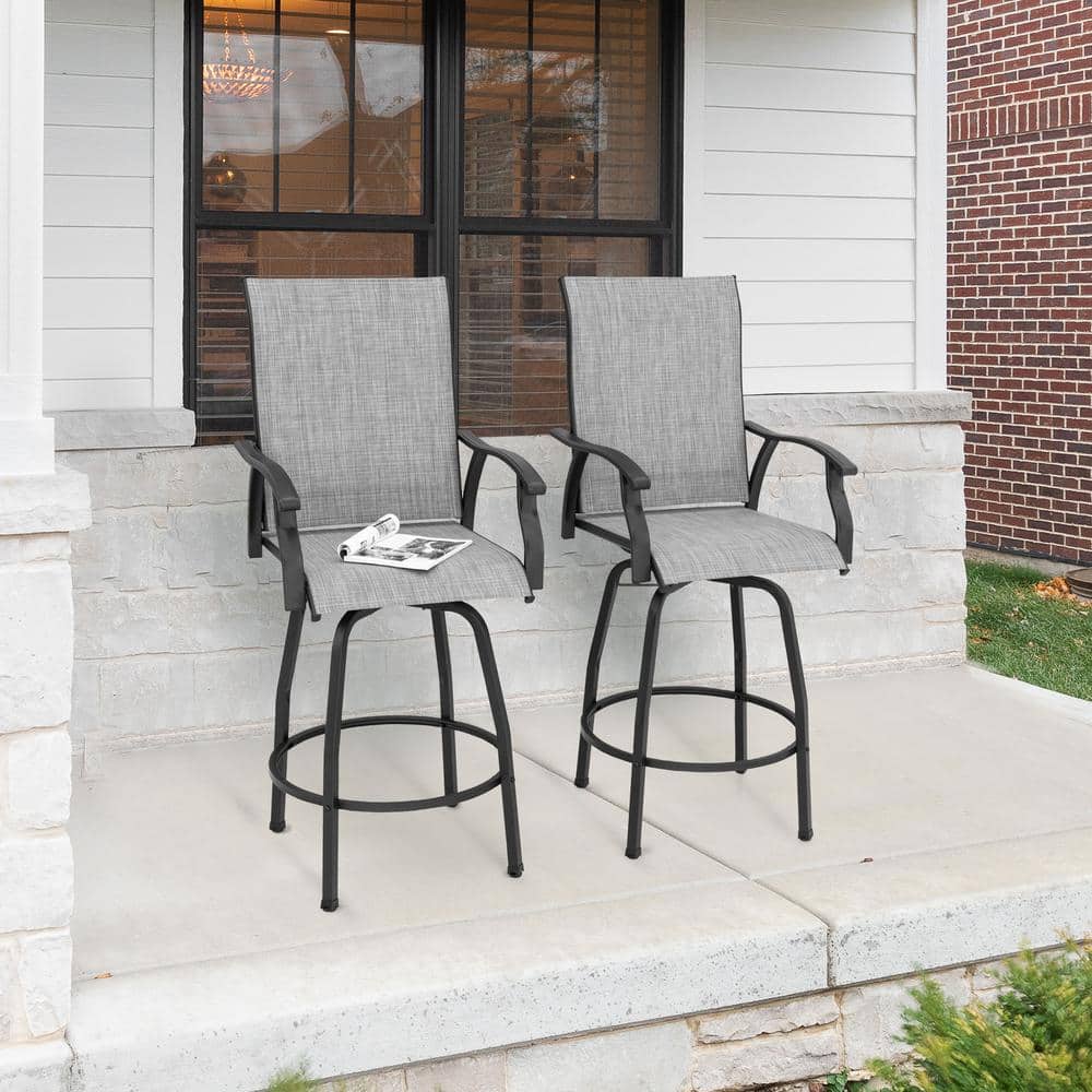 Gray Textilene Swivel Outdoor Bar Stools with High Backrest