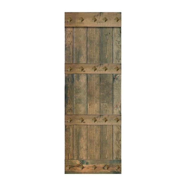 ISLIFE Mid-Century Style 30 in. X84 in. Aged Barrel Finished DIY Knotty Pine Wood Sliding Barn Door Slab
