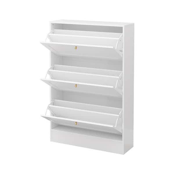 FUFU&GAGA White Shoe Storage Cabinet with 3 Drawers, Wood 3-Tier Shoe ...