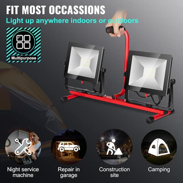 VEVOR LED Work Light with Stand, 2PCS 10000 Lumen Dual-head LED Work Light  with 27.6-68.1 Adjustable and Foldable Tripod Stand, IP65 Waterproofed  LED Tripod Work Light, with 5000 K Color Temperature