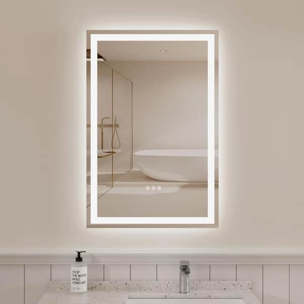 Illume 24 in. W x 36 in. H Rectangular Frameless Dimmable Anti-Fog LED Light Wall Bathroom Vanity Mirror Silver