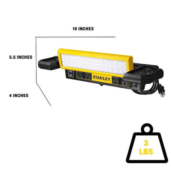 Stanley 1000 Lumens Portable Work Bench Shop Light with AC and 2.1 Amp USB  Power Strip Charging Ports PSL1000S - The Home Depot