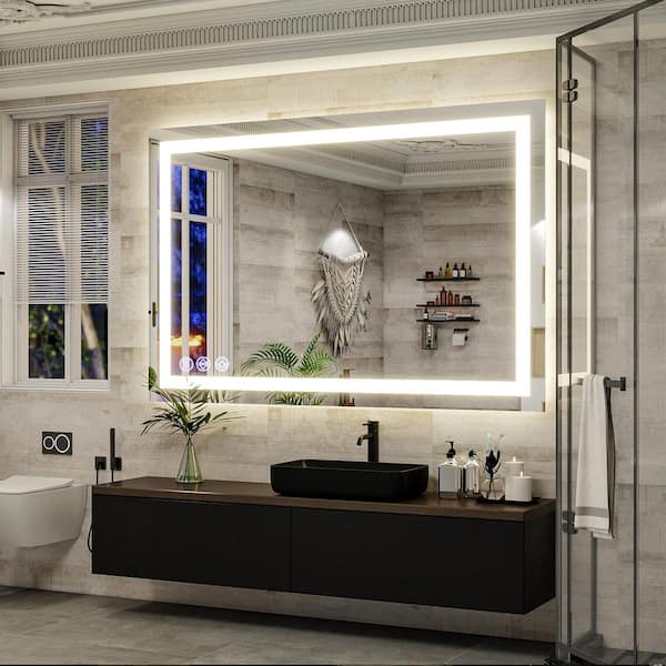 White 32 in. W x 48 in. H LED Lighted Rectangle Bathroom Vanity Wall Mirror Metal Framed Mirror