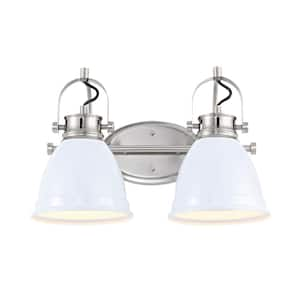 Phineas 16.25 in. 2-Light Farmhouse Bohemian Iron LED Vanity Light, White/Nickel