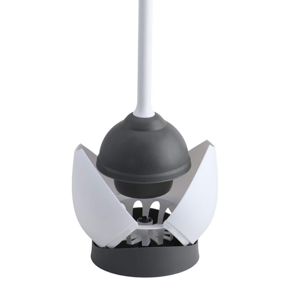 White Ergonomic Toilet Plunger with Hideaway Caddy
