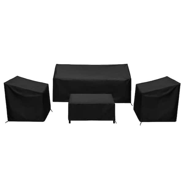 XX-Large Black 4-Piece Patio Furniture Set Cover, Waterproof Outdoor Conversation Set Covers for Sofa, Chairs, Table
