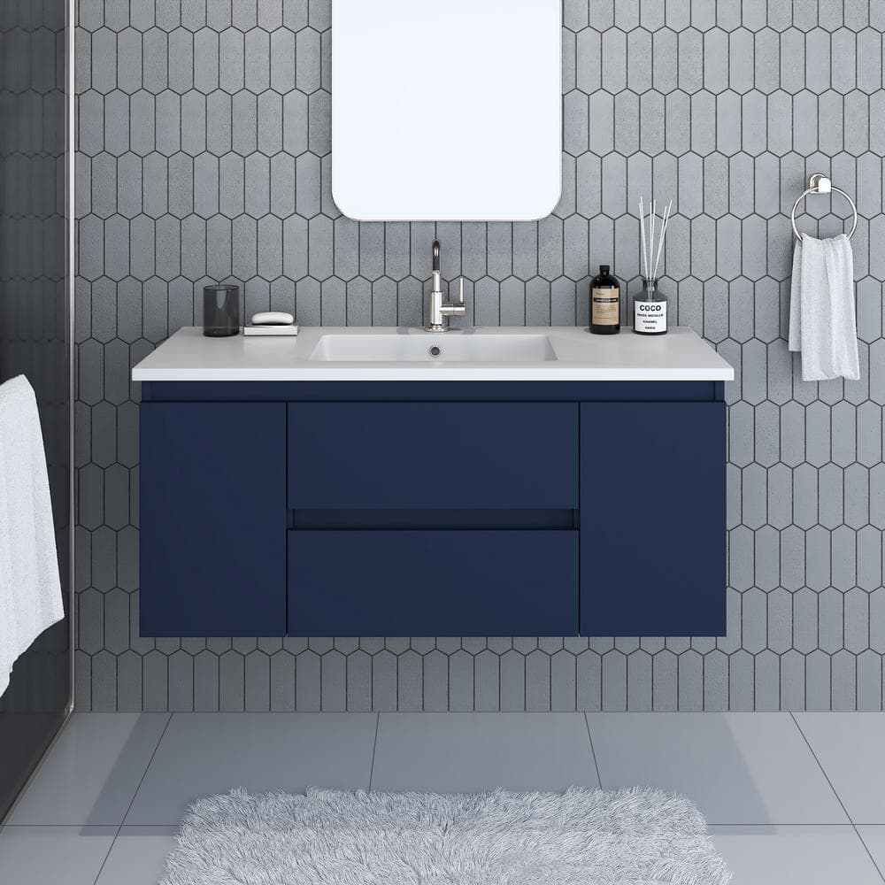 Salt 48 in. W x 20 in. D Bath Vanity in Navy with Acrylic Vanity Top in White with White Basin price history on PriceWatchPro