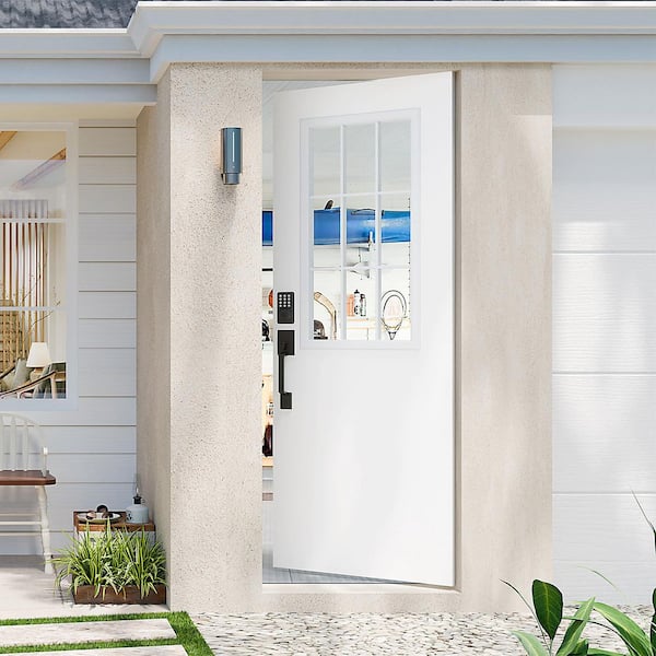 TENONER 32 in. x 80 in. Reversible 9-Lite Clear Glass Wood Front