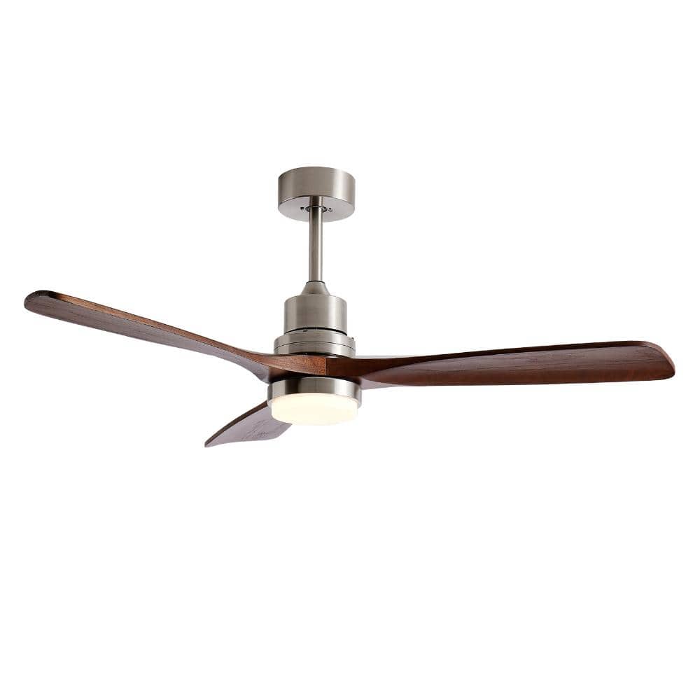 52 in. LED Indoor Nickel Downrod Ceiling Fan with Solid Wood Blades for Living Rooms, Patios, and Kitchen Islands price history on PriceWatchPro