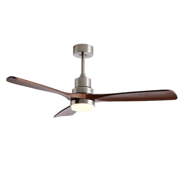 52 in. LED Indoor Nickel Downrod Ceiling Fan with Solid Wood Blades for Living Rooms, Patios, and Kitchen Islands