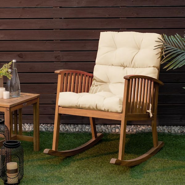 20 in. x 22 in. Beige Tufted Outdoor High Back Dining Chair Cushion with Non-Slip String Ties