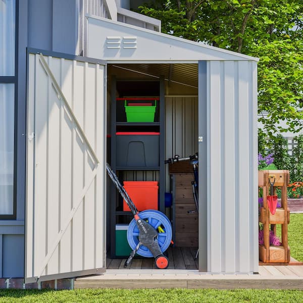 4 ft. W x 7 ft. D White Heavy-Duty Metal Lean-To Shed for Garden