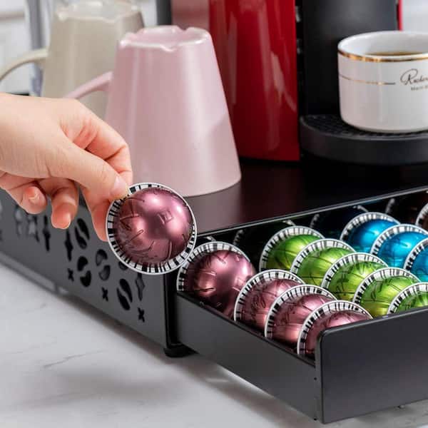 Lynzavix Black Metal Coffee Pod Organizer Drawer for Nespresso