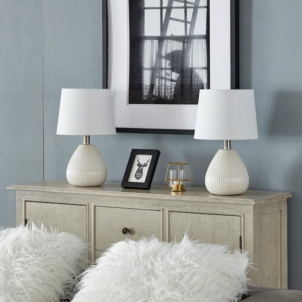 Maxax Sacramento 15 .5" White Table Lamp Set With White Shade (Set of 2)