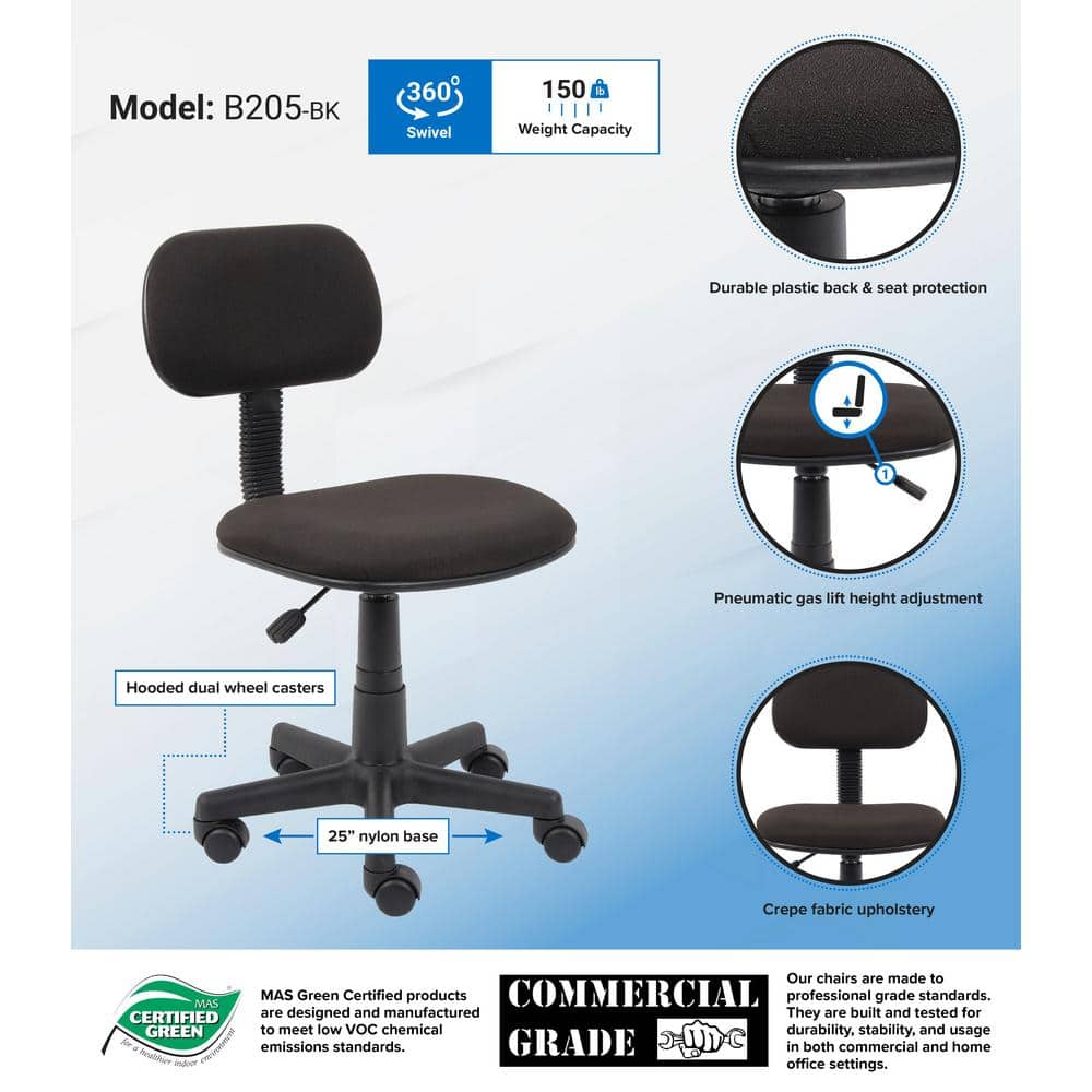 Black Ergonomic Armless Swivel Task Chair