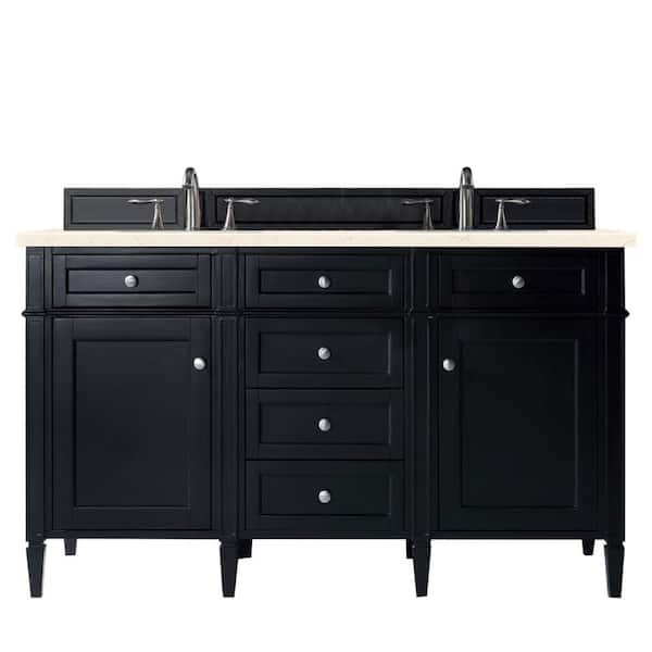 James Martin Vanities Brittany 60 in. W x 23.5 in. D x 34 in. H Double Bath Vanity in Black Onyx with Eternal Marfil Quartz Top