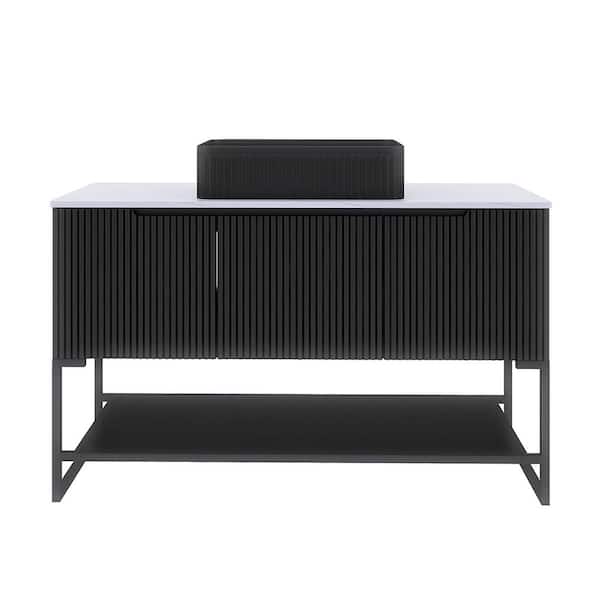 48 in. W x 20 in. D x 34 in. H Single Sink Freestanding Bath Vanity in Black with White Sintered Stone Top