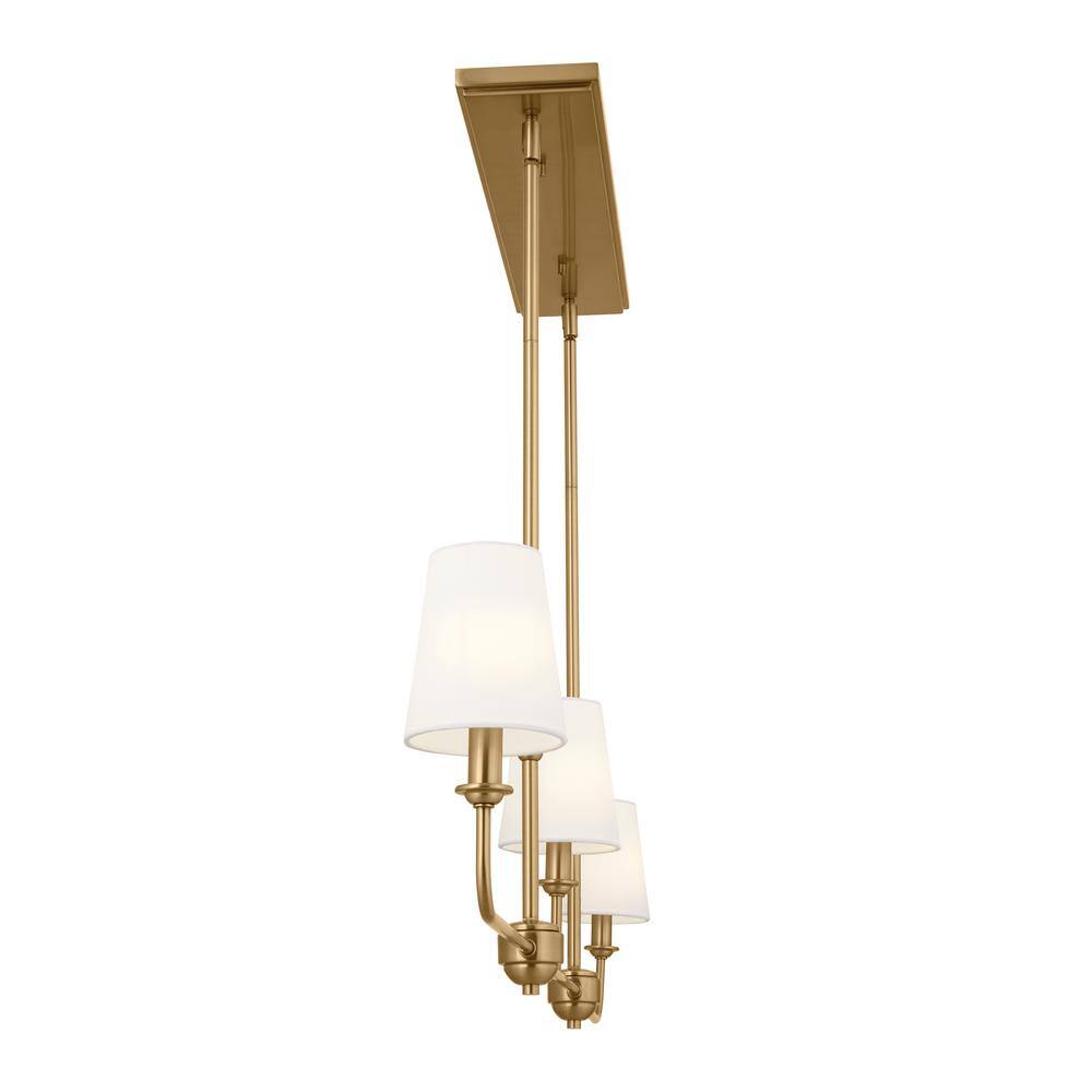 Brushed Natural Brass 3-Light Linear Chandelier with Fabric Shades