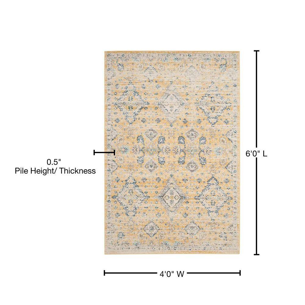 Gold and Ivory High Pile Synthetic Rectangular Rug