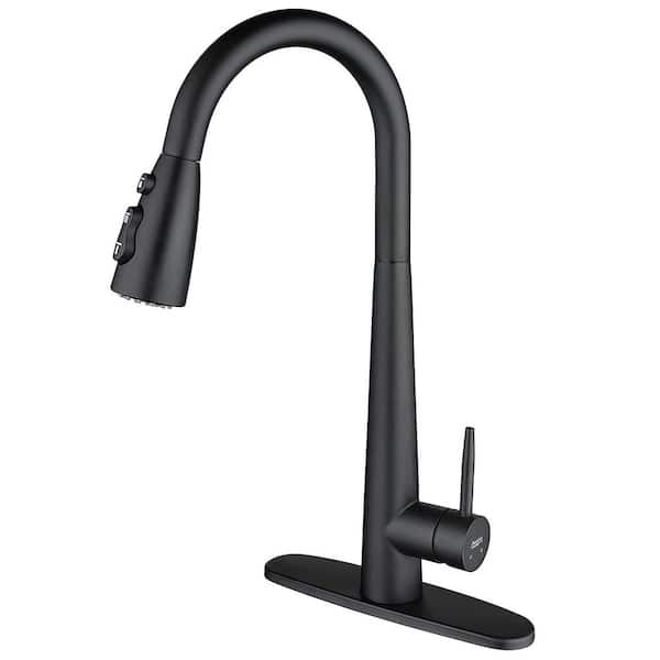 AMAZING FORCE AF Single Handle Pull Down Sprayer Kitchen Faucet with 3 Modes in Matte Black