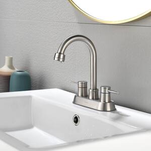4 in. Centerset Double Handle Bathroom Faucet with with Copper Pop Up Drain and 2 Water Supply Lines in Brushed Nickel