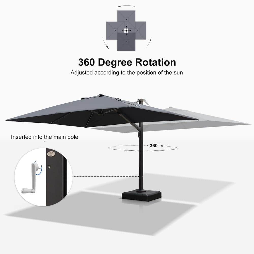 Large Gray Aluminum Cantilever Patio Umbrella with Crank Lift