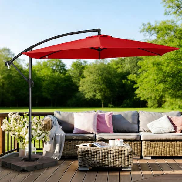 10 ft. Steel Offset Cantilever Outdoor Patio Umbrella with Easy Crank in Red