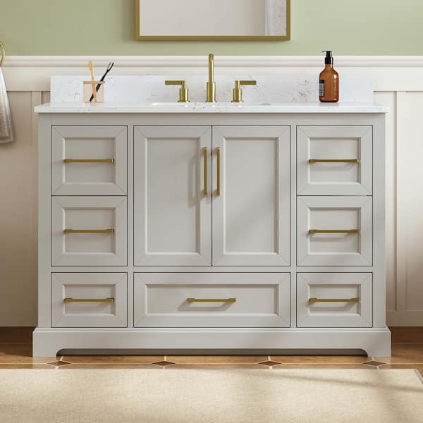 Dorothy 49 in. Single Sink Freestanding Gray Bath Vanity with White Engineered Stone Top and Backsplash Assembled
