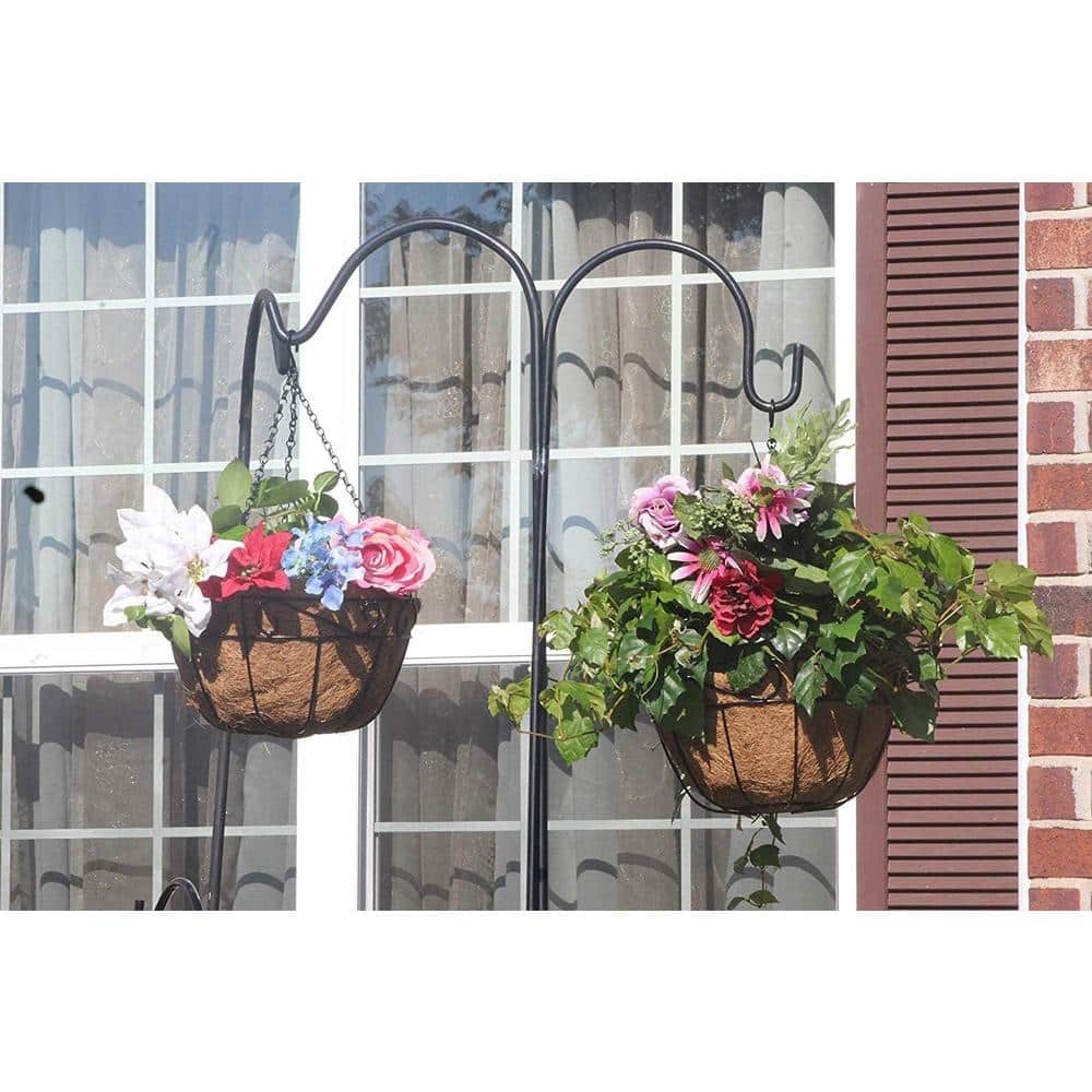 12 Inch Round Black Metal Hanging Planter Baskets with Coco Liner (4-Pack)