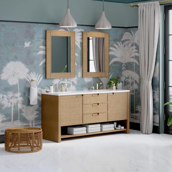 Solene 72.0 in. W x 23.5 in. D x 35.88 in. H Double Bath Vanity in Seaside Oak with White Zeus Silestone Quartz Top