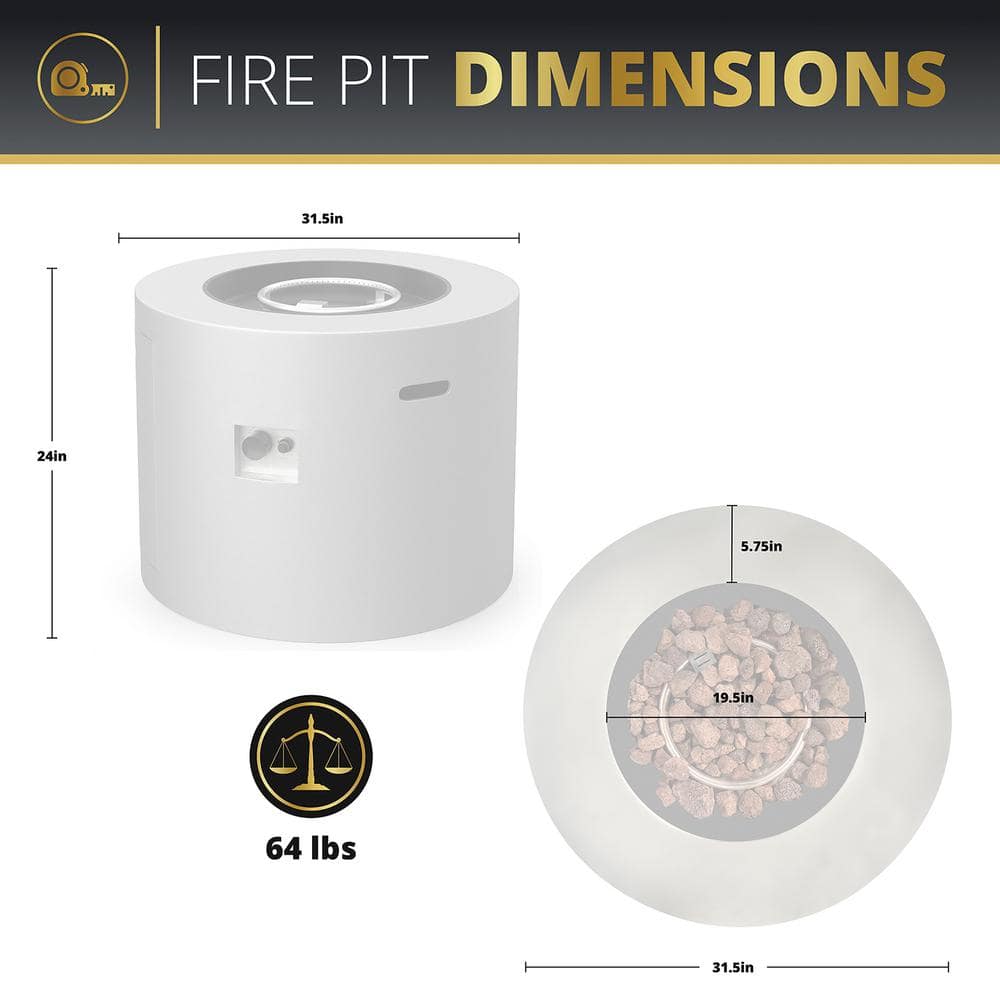 Loren 32-Inch Round Gray Concrete Propane Fire Pit Table