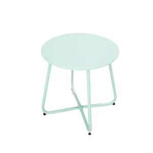 17.7 in Metal Round Outdoor Coffee Table in Light Green