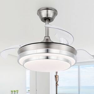 Belleville 36in. LED Latest DC Motor Light Memory Indoor Chrome Ceiling Fan withLight, 6-Speed Retractable Blades