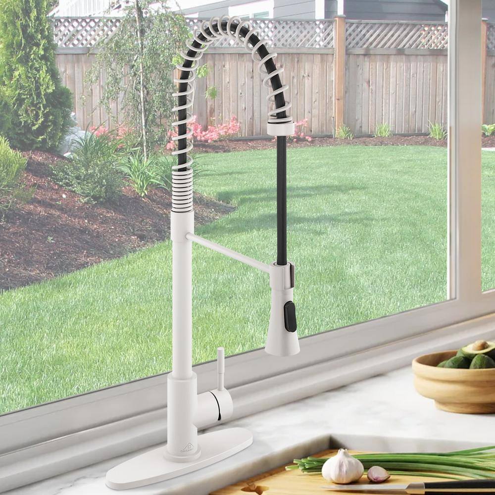 Matte White Single Handle Pull Down Kitchen Faucet