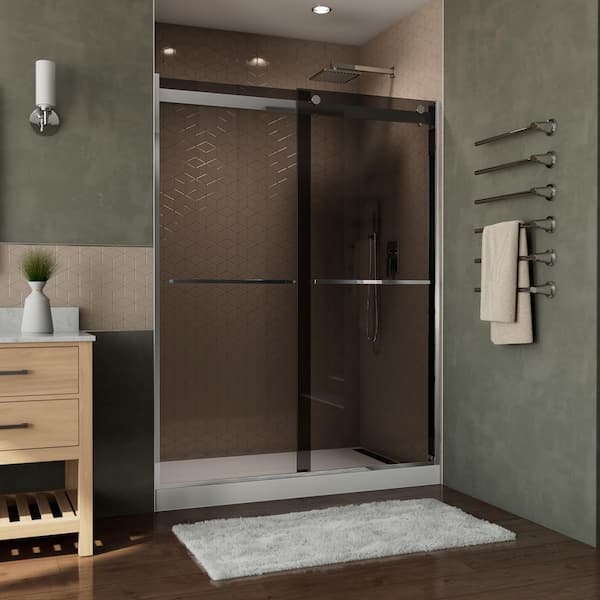 DreamLine Essence-H 56 in. to 60 in. W x 76 in. H Sliding Semi-Frameless Shower Door in Chrome with Tinted Glass