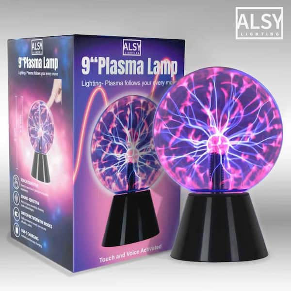 9 in. Black Finish Indoor Plasma Lamp with Glass Shade