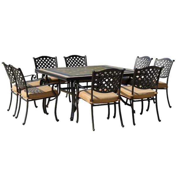 Sunjoy Aluminum Steel Tile Fabric Ruby 9-Piece Patio Dining Set with Cushions