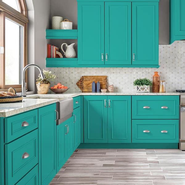 1 qt. #P450-5 Island Aqua Satin Enamel Interior/Exterior Cabinet, Door & Trim Paint