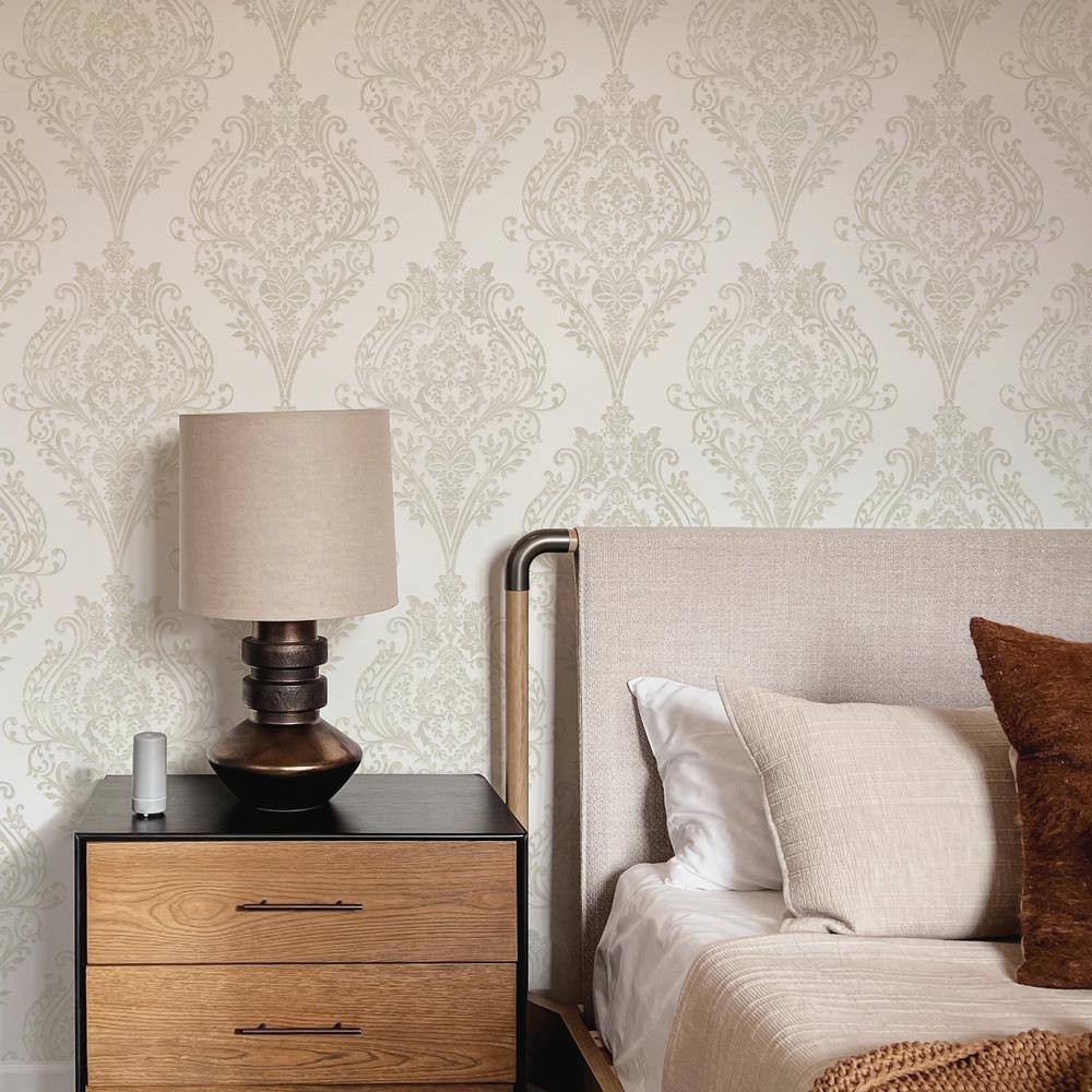 Champagne Damask Non-Pasted Repositionable Wallpaper Roll