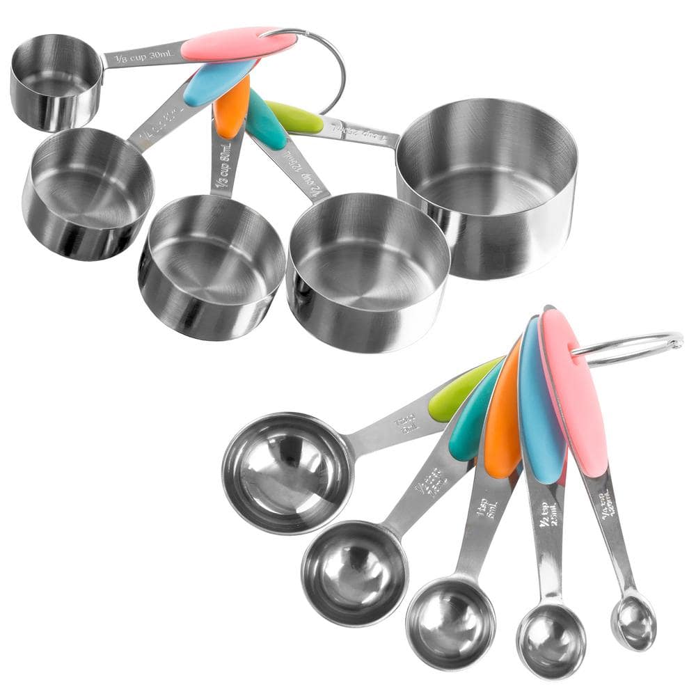 Stainless Steel Measuring Cups and Spoons Set: 7 Cup and 7 Spoon Metal Sets of 1