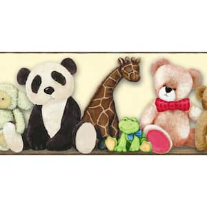 Beige, Brown, Blue, Red Teddy Bear and Animals Prepasted Wallpaper Border