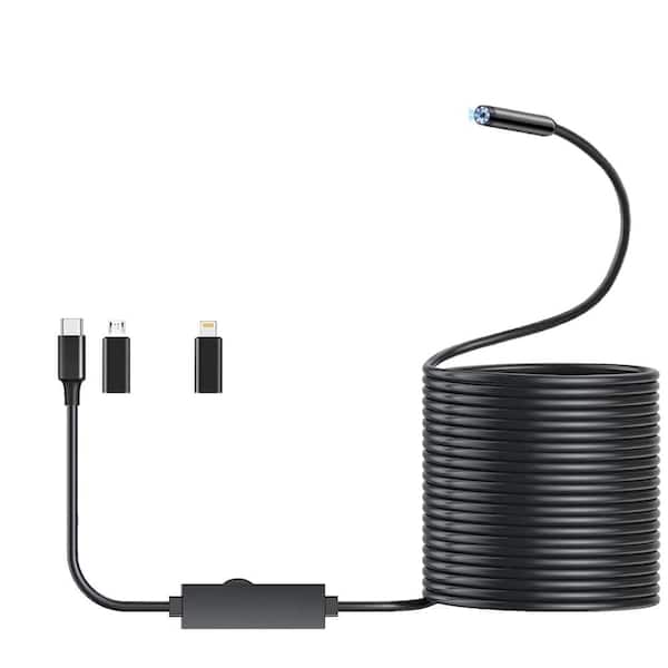 phyfalip 16.4 ft. 1920P HD IP67 Waterproof Borescope with 7.9mm Inspection Camera,Semi-Rigid Snake Camera,8 Adjustable LED Lights