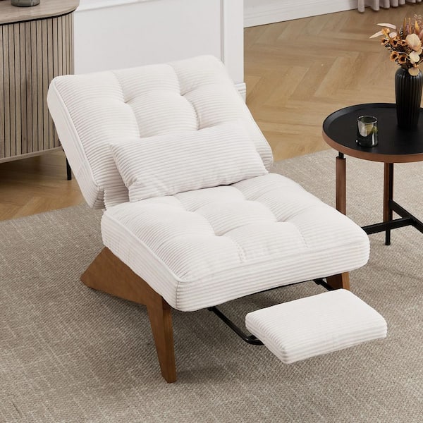 Modern Beige Corduroy Upholstered Lounge Accent Wingback Chair with Adjustable Backrest and Retractable Footrest