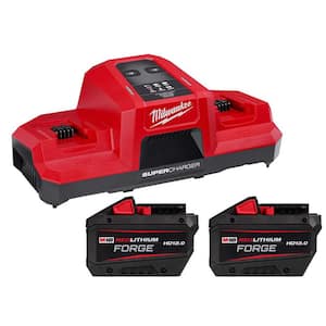 M18 18V Dual Bay Simultaneous Super Charger with (2) M18 REDLITHIUM FORGE HD 12.0 Ah Battery