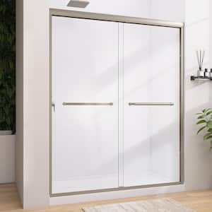 54 in. W x 72 in. H Semi-Frameless Sliding Alcove Bypass Glass Shower Door in Brushed Nickel 1/4 in. Tempered Glass