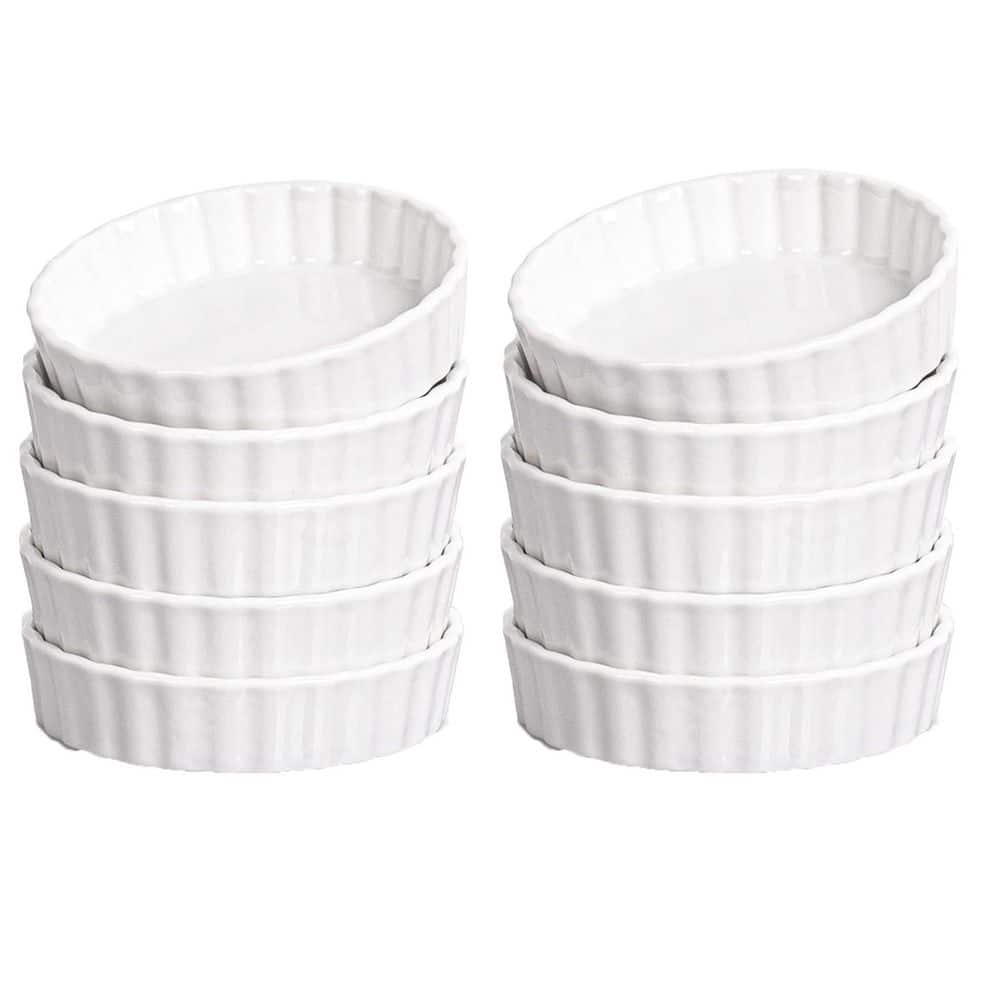 LAIFUCAM 10-Piece Round Porcelain Ramekin Bakeware Set with Fluted ...