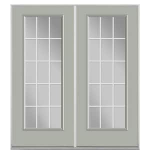 72 in. x 80 in. Silver Cloud Fiberglass Prehung Left-Hand Inswing GBG 15-Lite Clear Glass Patio Door without Brickmold