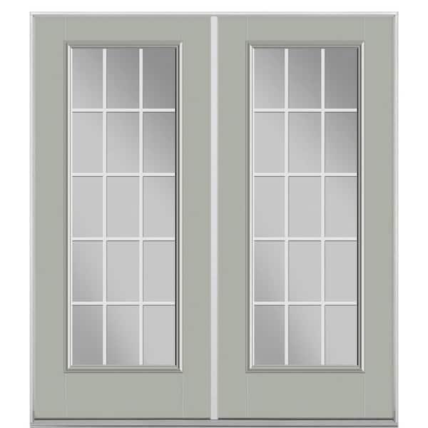 Masonite 72 in. x 80 in. Silver Cloud Fiberglass Prehung Left-Hand Inswing GBG 15-Lite Clear Glass Patio Door without Brickmold