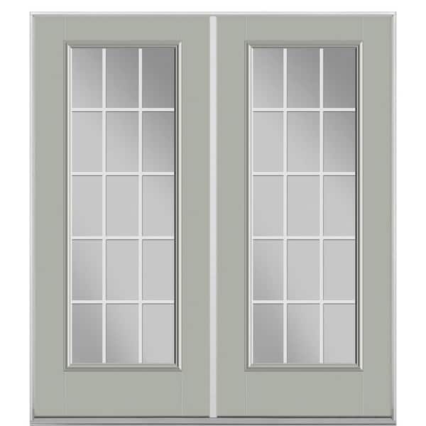 Masonite 72 in. x 80 in. Silver Cloud Fiberglass Prehung Right-Hand Inswing GBG 15-Lite Clear Glass Patio Door without Brickmold