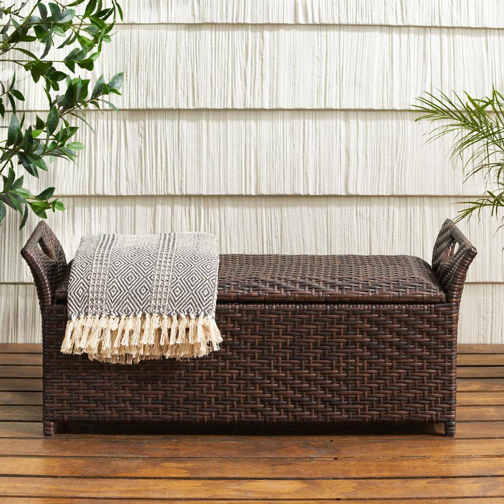 Wing 42" Multi-Brown Wicker Water-Resistant Outdoor Storage Bench